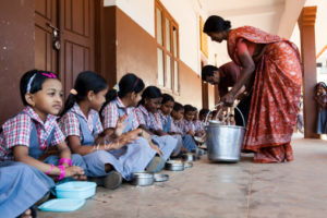 Lunchtime for students in a school in Kerala