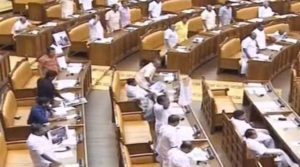 keralanews university mark donation controversy opposite party riot in kerala assembly