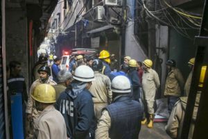 New Delhi: Firefighters carry out rescue operations at Rani Jhansi Road after a major fire broke out, in New Delhi, Sunday morning, Dec. 8, 2019. Atleast 43 people were killed and several others injured in the mishap. (PTI Photo)(PTI12_8_2019_000042B)