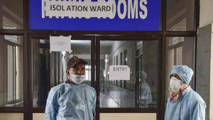 Hyderabad: Medics outside an isolation ward of coronavirus at Gandhi Hospital in Hyderabad, Monday, March 2, 2020. Two more positive cases of the novel coronavirus -- one in Delhi and another in Telangana -- have been reported in the country. (PTI Photo) (PTI02-03-2020_000144B)