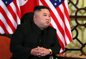 North Korean leader Kim Jong Un listens as U.S. President Donald Trump speaks during the one-on-one bilateral meeting at the second North Korea-U.S. summit in Hanoi, Vietnam February 28, 2019. REUTERS/Leah Millis - RC1879E0C400