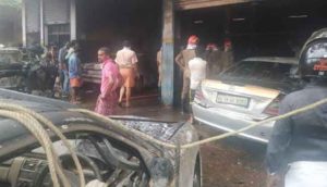 keralanews massive fire broke out at a workshop in kundamangalam several benz cars burned