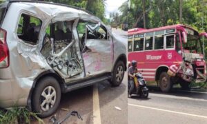 keralanews one died and four injured when car and bus collided in kannur mattannur