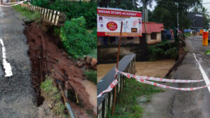 keralanews heavy rain in thiruvananthapuram part of road collapses in neyyattinkara widespread damage shutters of aruvikkara dam to be raised