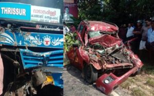 keralanews bus and car collided in thrissur four from one family died